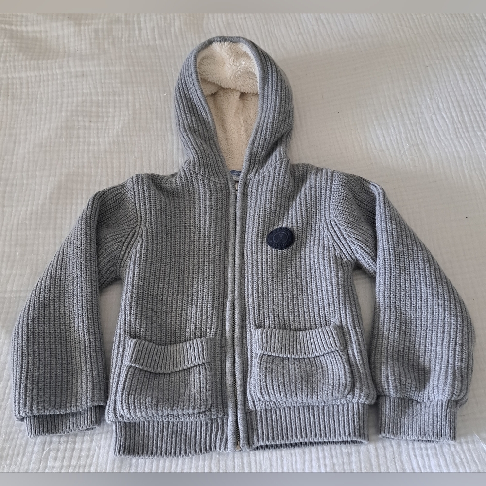 Jacadi Paris Boy's Knitted Zipper Hooded Sweater Size 6